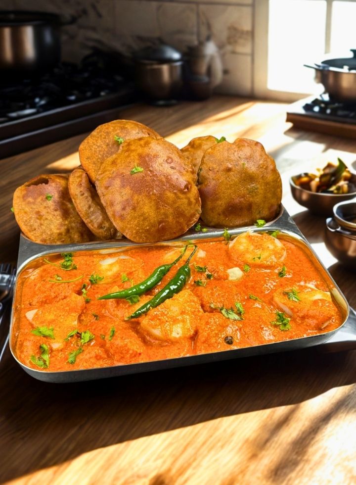 Fasting special batata rassa and puri